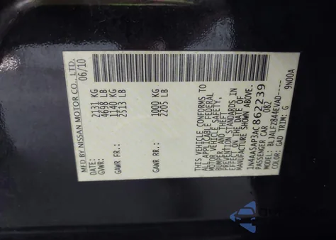 2010 Nissan Maxima 3.5 Sv z USA, uszkodzony, nr VIN 1N4AA5AP3AC862239